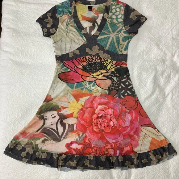 Desigual Red and Green Ruffled Tiered Sundress - Size Small - Picture 2 of 8